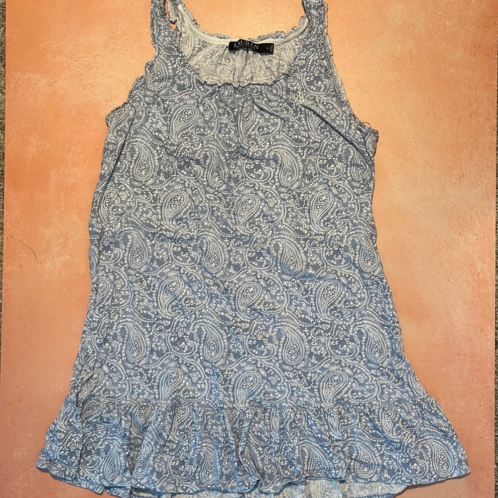 Lauren Ralph Lauren Paisley White and Blue Tank Top Sundress Coverup Dress - S